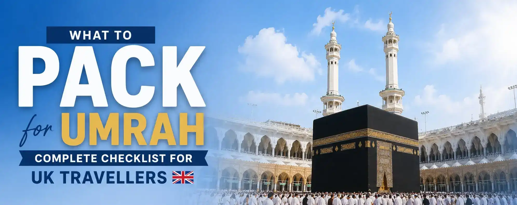 Umrah packing checklist items including documents, ihram and toiletries laid out for packing