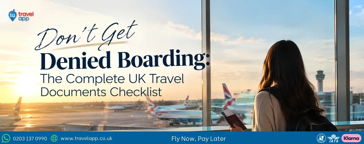 UK traveller checking passport and travel documents before flying