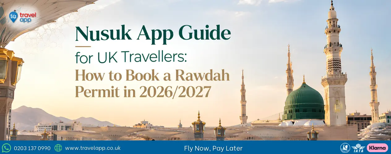 A UK pilgrim checking the color-coded booking calendar on the official Nusuk smartphone app inside the Prophet's Mosque in Madinah