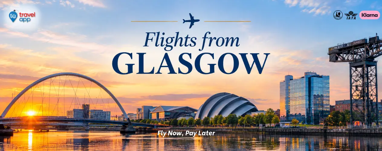 Glasgow skyline and aircraft representing flights from Glasgow