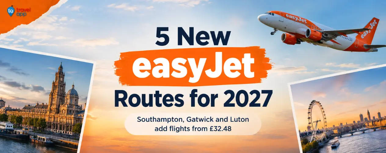 easyJet aircraft as the airline announces five new UK routes for summer 2027
