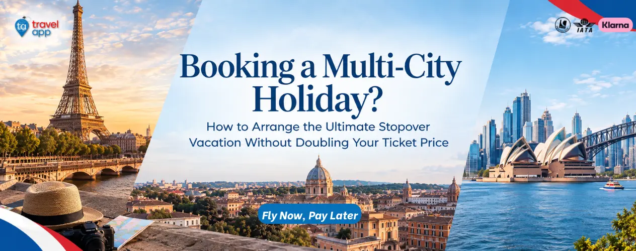 Passenger aircraft at an airport for a multi-city holiday and airline stopover travel guide