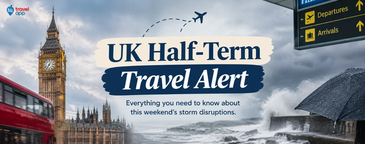 Passengers checking a departures board at a UK airport as severe weather threatens travel plans
