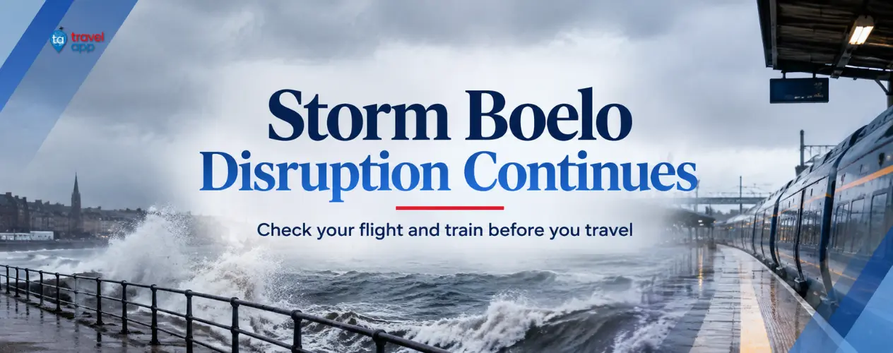 Passengers waiting at a UK airport after flights were cancelled during Storm Boelo